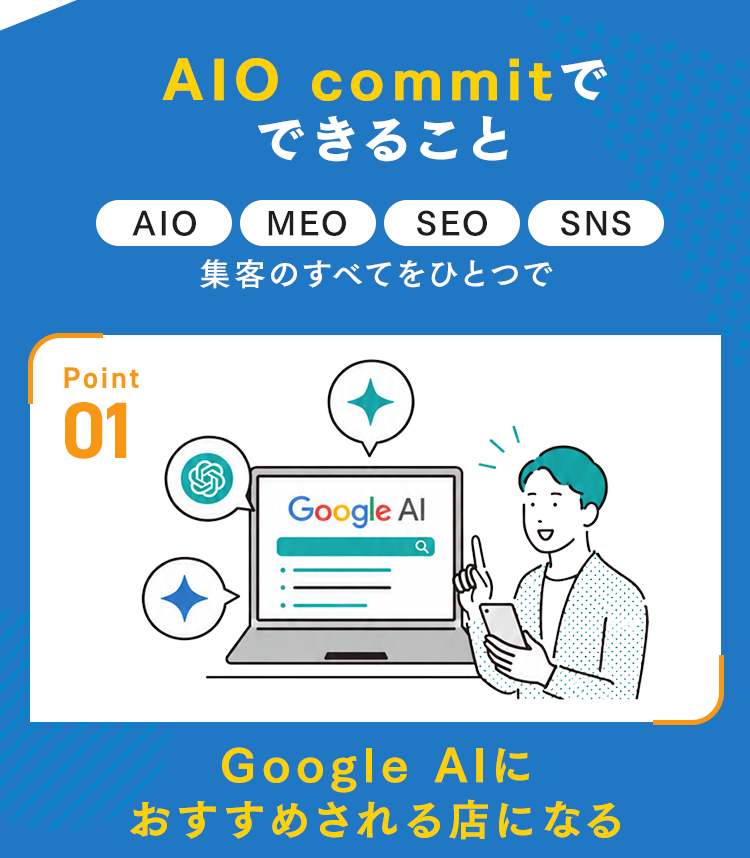 AIO CommitでAIO・MEO・SEO・SNSを一括対策し、Google AIにおすすめされる店舗へ